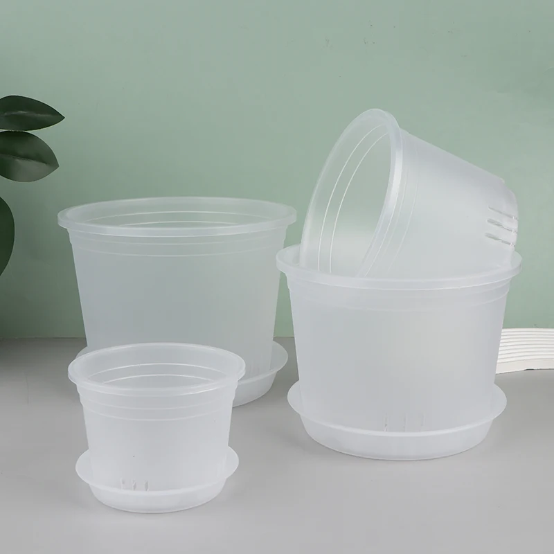 Transparent Round Orchid Pot With/Without Tray Root Control PP Plastic Orchid Pots With Holes Breathable Plant Growth Container