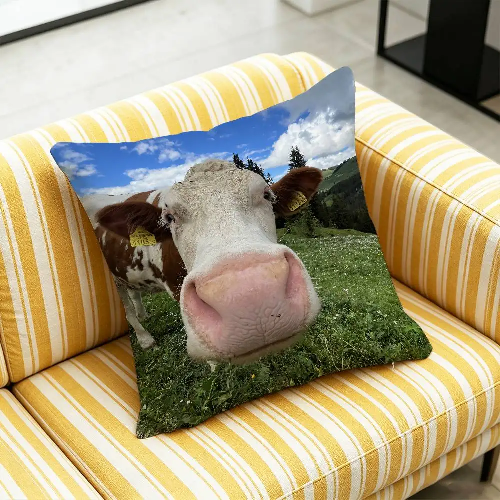 For Cute Milk Cow Bull OX Throw Pillow Case 30cm 50cm 45cm DIY Square Pillowcase Square Office Cushion Cover