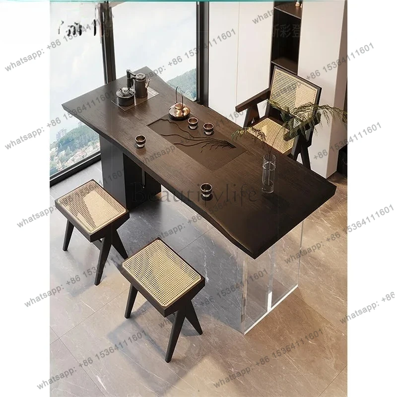 Solid Wood Tea Table and Chair Set Acrylic Simple Home Balcony Small Apartment Tea Table
