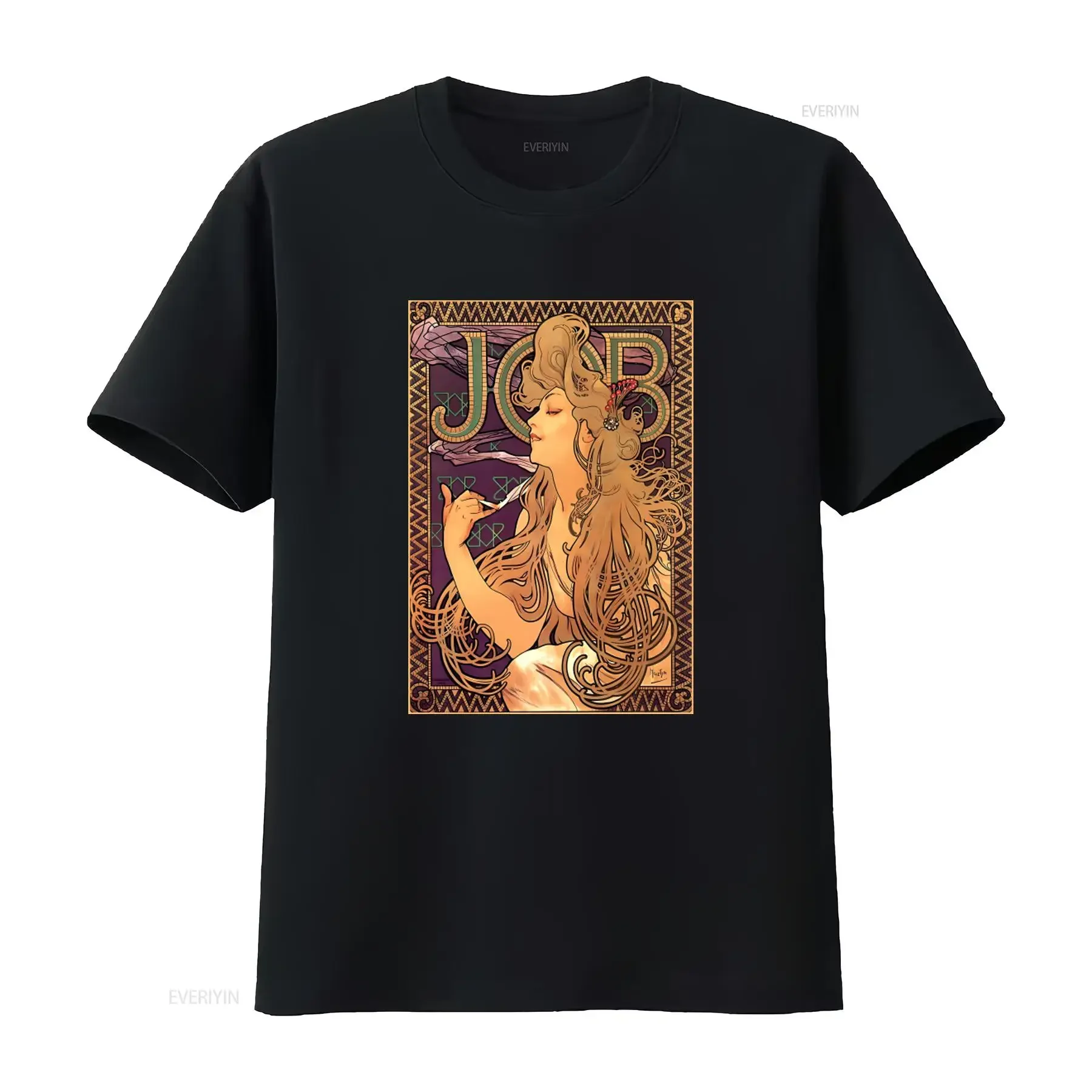 Job Cigarettes Alphonse Mucha Art T shirt Vintage Style Print vintage Washed designer clothes Slightly Unisex