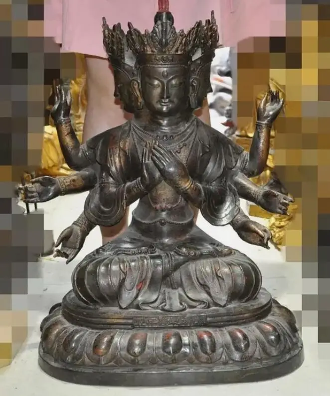 22.8'' Tibet bronze Gilt 3 Head 8 Arms Namgyalma & Ushnishavijaya Buddha Statue