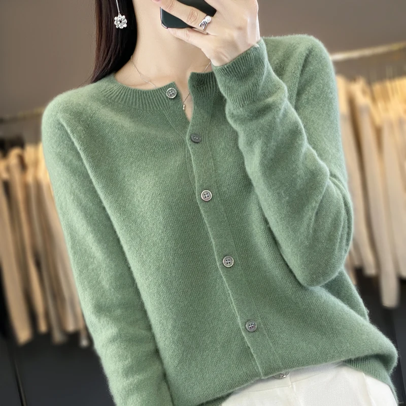 autumn and winter ladies\' new 100% merino wool cardigan casual knitting fashion O-neck cashmere sweater