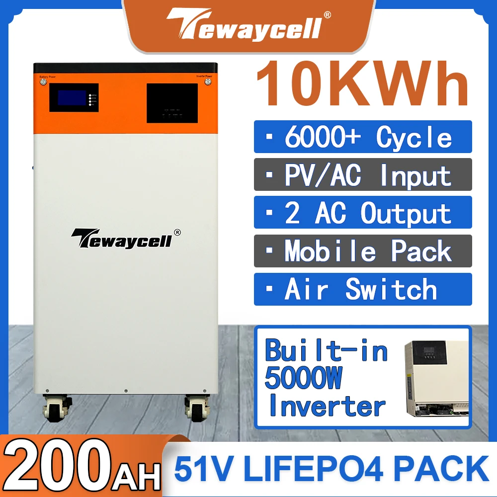 Betalen Per Afbetaling/10kwh Alles In Één Mobiele Ess Powerwall 51V 200ah Lifepo 4 48V Batterij Buitl-In Bms Omvormer Wifi Eu Ddp