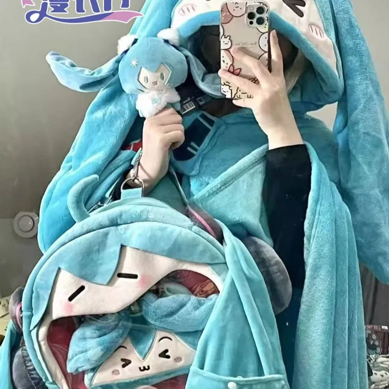 Hatsune Miku Anime Cloak Air Conditioning Blanket Hooded Kawaii Soft Student Dormitories Office Blanket Shawl Home Furnishings