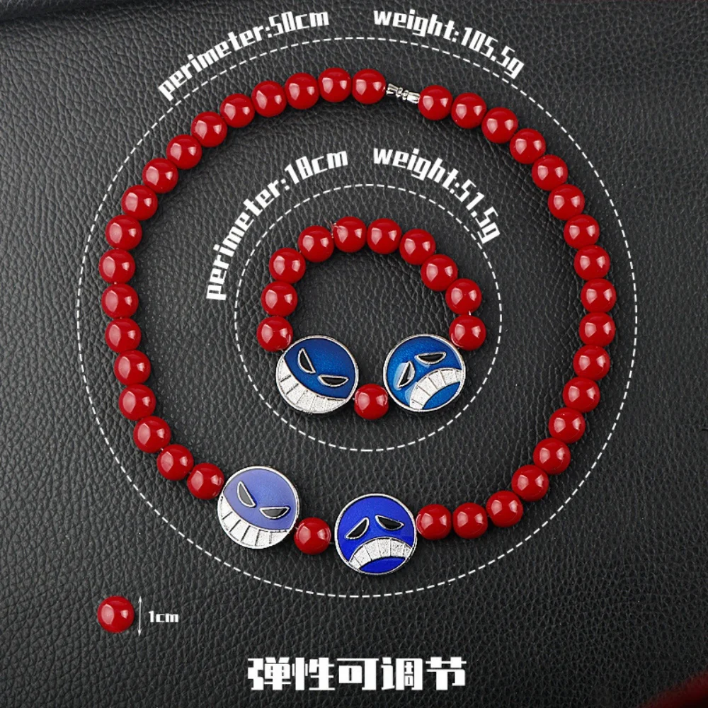Anime Red Beads Face Bracelet Necklace, Portgas D Ace, Fashion Jewelry Accessories, Cosplay Party Gifts view 4