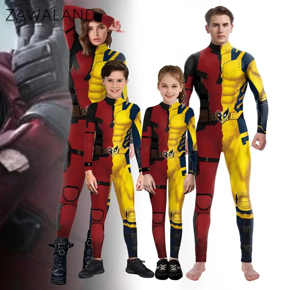 ซูเปอร์ฮีโร่ Deadpool Wolverine เครื่องแต่งกาย Zentai บอดี้สูทครอบครัวชุดปาร์ตี้ฮาโลวีนปลอมตัวเสื้อผ้า Catsuit Jumpsuit