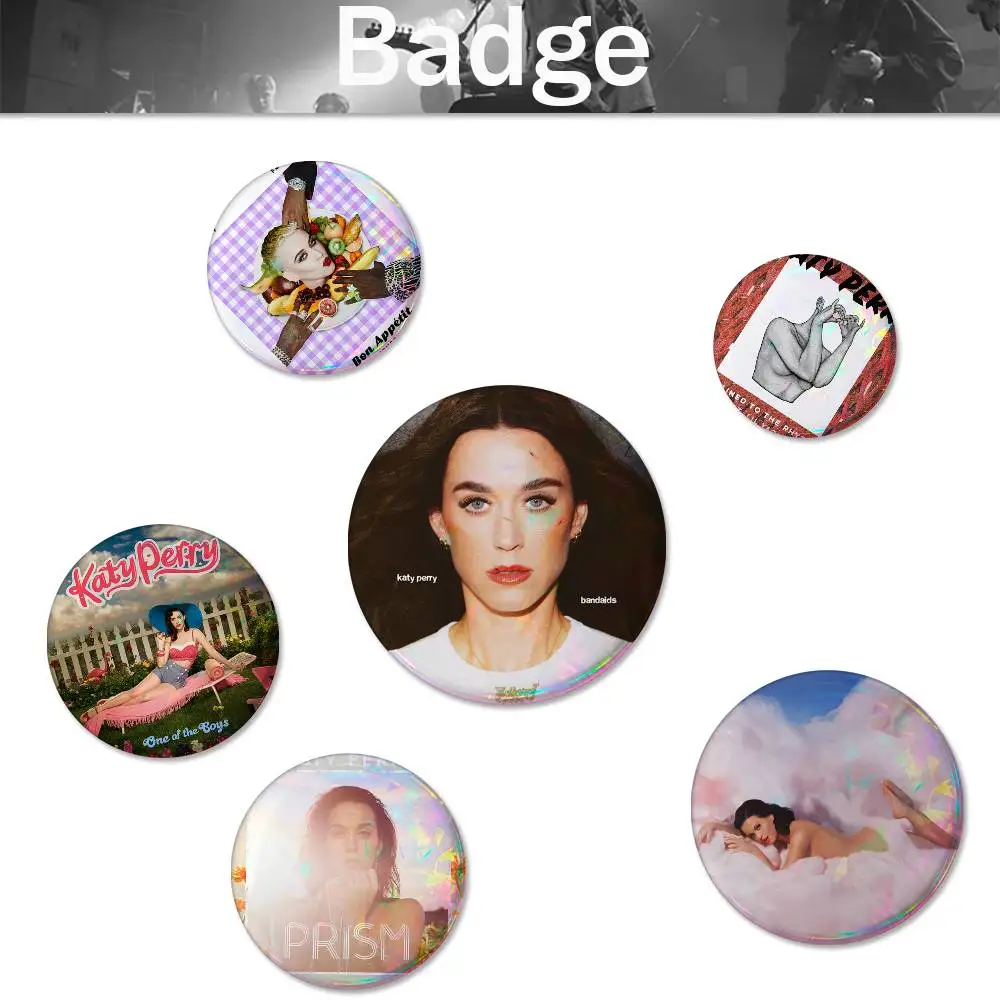 K-aty P-erry Cute Cool Round Pin Badge Set for Anime Game Music Cartoon Fans Backpack Denim Jacket Hat Decoration