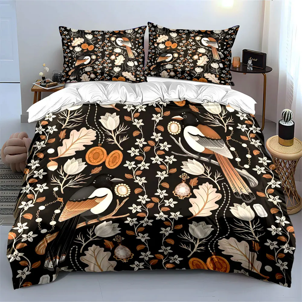 Black background floral bird pattern Print Soft Comfortable Duvet Cover Bedding Set Included 1*Duvet Cover  2*Pillowcases