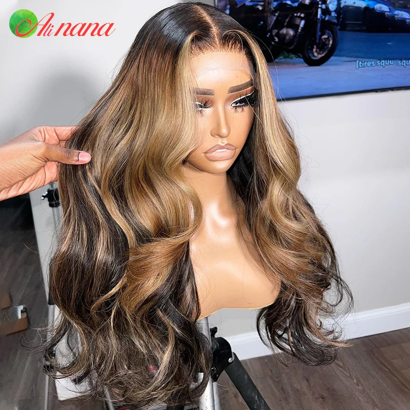 Perruque Lace Frontal Wig Body Wave naturelle, cheveux humains, 13x6, HD, 5x5, 12a, balayage blond, racine brune