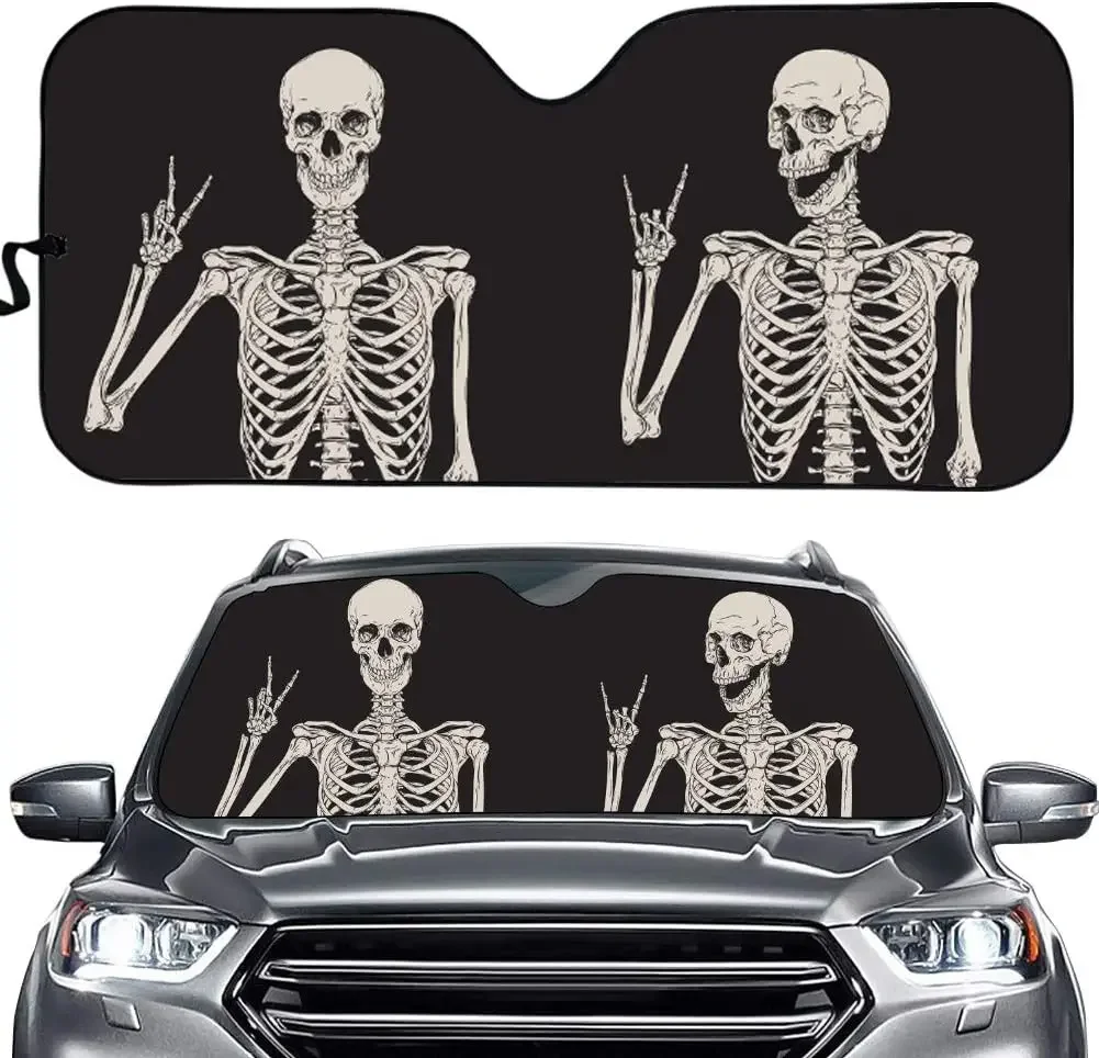 Fun Skeleton Car parabrezza visiera Gothic Hippie scheletro visiera finestra anteriore parasole protezione UV nero