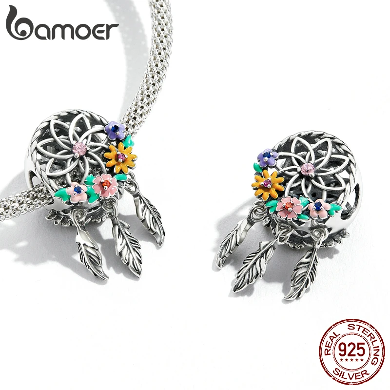 BAMOER Dreamcatcher Pendant 925 Sterling Silver Butterfly Charm fit Women Original Bracelet Shining Fairy Charms Fine Jewelry