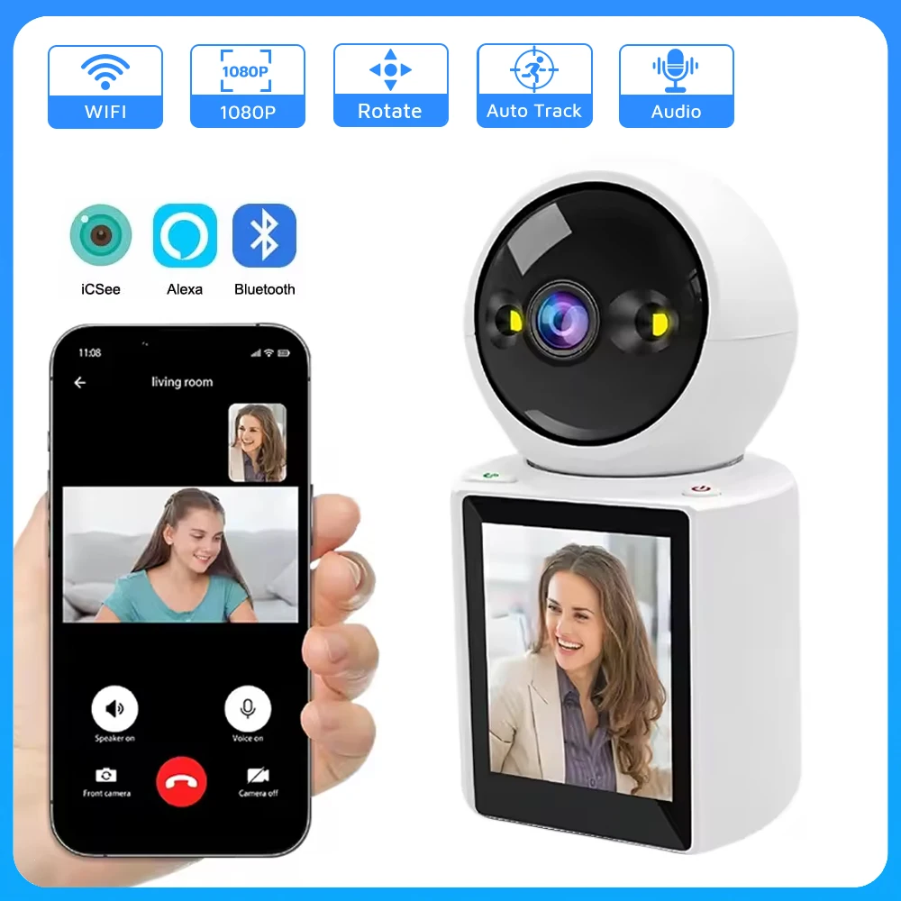 Cámara IP PTZ Wifi de 1080P para interiores, llamada Visual bidireccional con pantalla IPS de 2,8 pulgadas, Monitor de bebé, videovigilancia CCTV, aplicación P2P iCSee