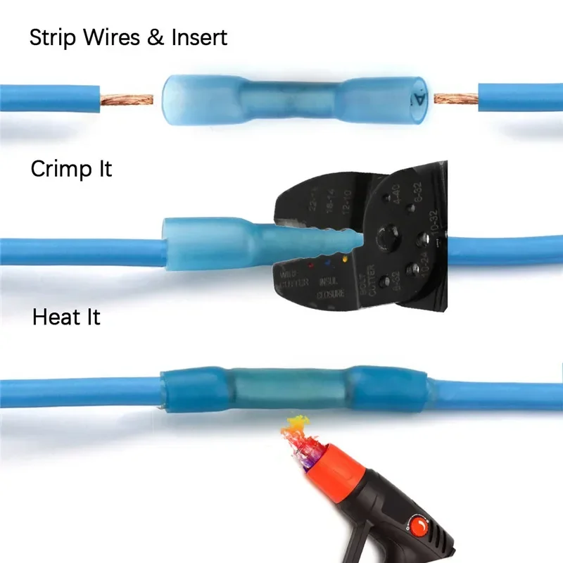 25/50/100PCS Blue Heat Shrink Butt Terminals Insulated Electrical Wire Connectors 16-14 AWG Cable Crimping Terminals Connector