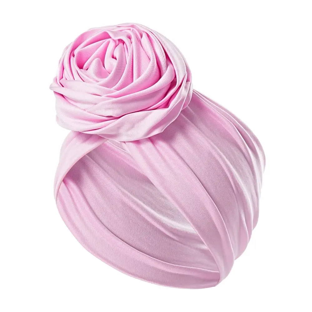 Soie brute grande fleur de Rose bandeau respirant élastique Boho fleur Bandana léger femmes africaines Turban enveloppement femmes et filles