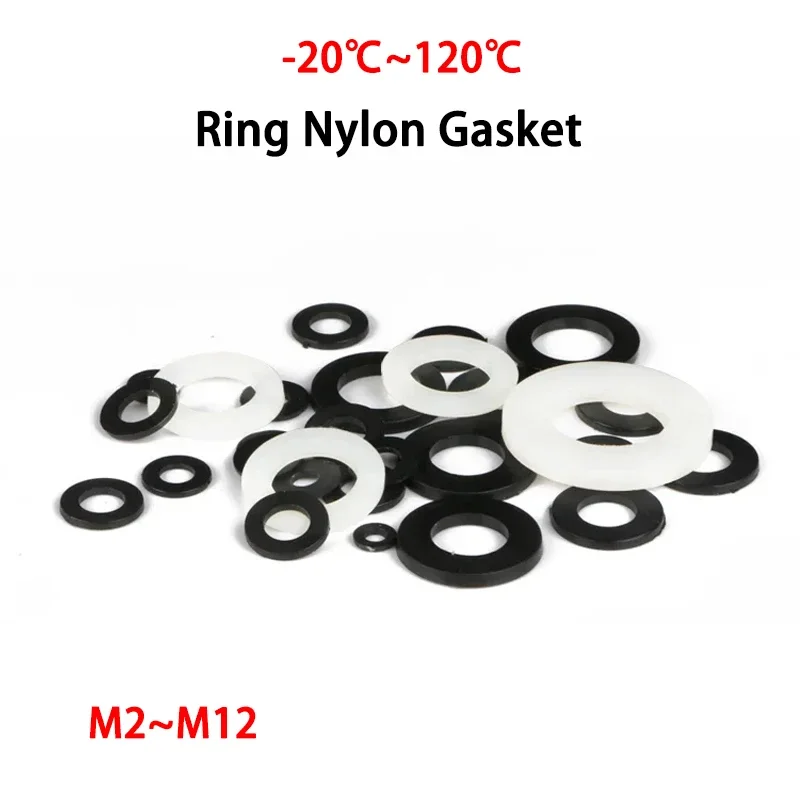 50~500pcs Nylon Flat Washer M2 M2.5 M3 M4 M5 M6 M8 M10 M12 M14 Black White Plastic Sealing Hard Washers for Screw