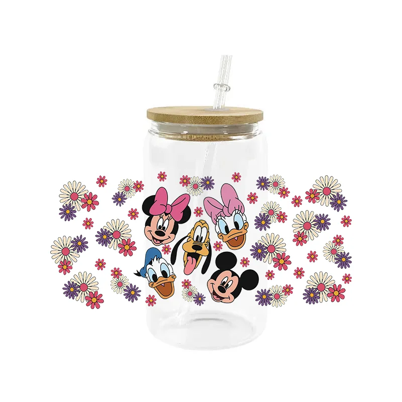 Miniso Mickey Mouse Couple 16oz Tumbler Template UV DTF Sticker Cool Personalize Wrap Transfer Sticker Custom Label Waterproof