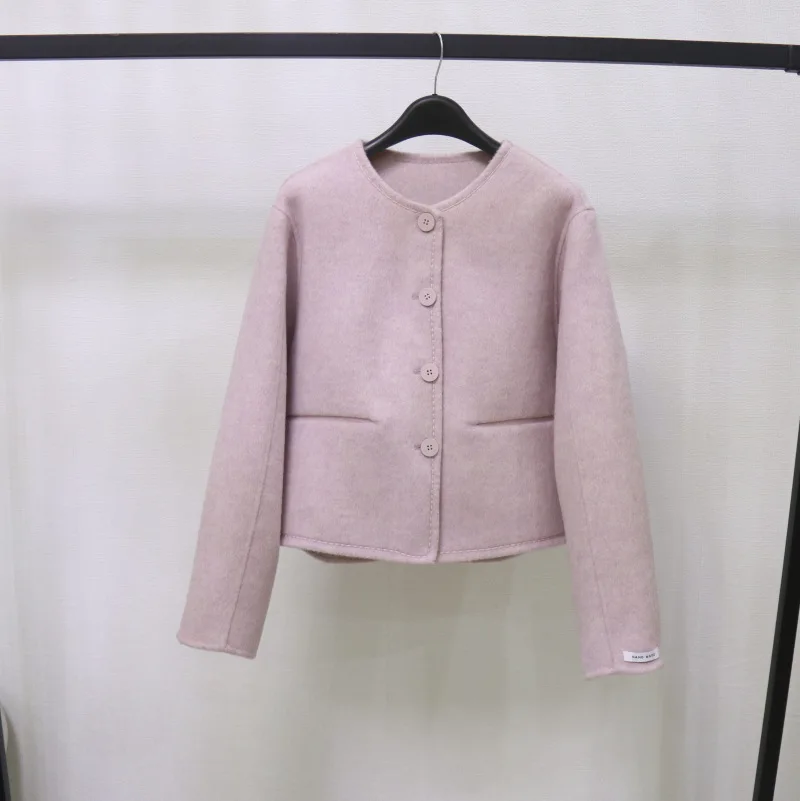 

Women's Elegant Wool O Neck Long Sleeve Loose Jacket Lady Autumn Winter Solid Color Streetwear Woolen Jacket Outwear