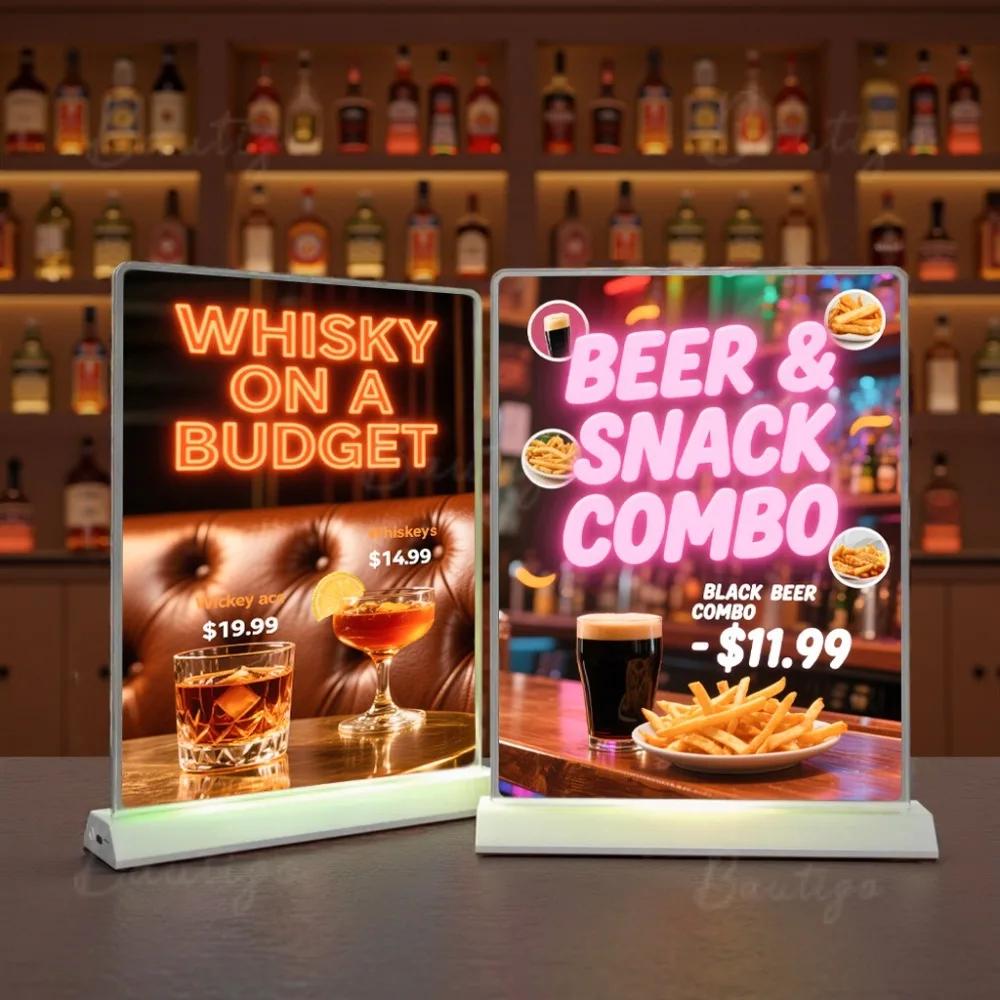Custom Rechargeable Desktop Sign Display LED Light Box Advertising Poster Are Replaceable for Bar Beer Hall Menu Restaurant