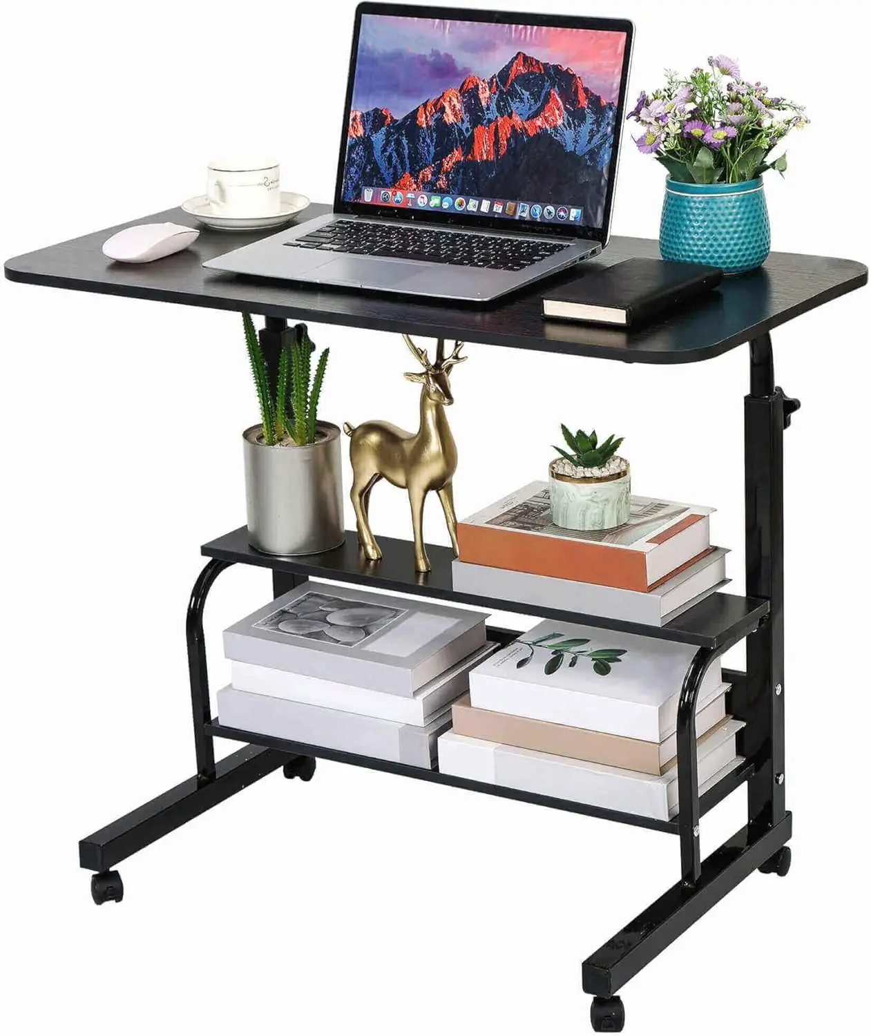 Adjustable Height Mobile Computer Desk for Small Space Rolling Desk