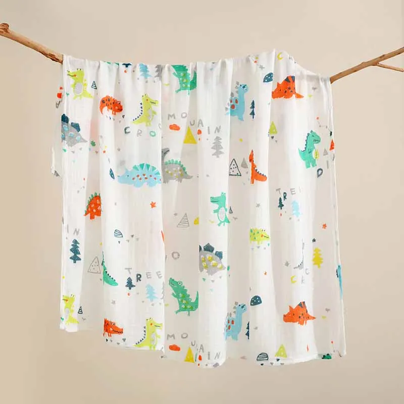 Baby Bath Towel Muslin Cotton Double Layered Swaddle Wrap Blanket Cartoon Print Newborn Soft Gauze Stroller Cover Blanket