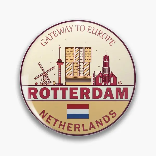 Rotterdam Netherlands City Skyline Emble  Soft Button Pin Metal Creative Collar Funny Women Hat Decor Lover Cute Clothes Brooch