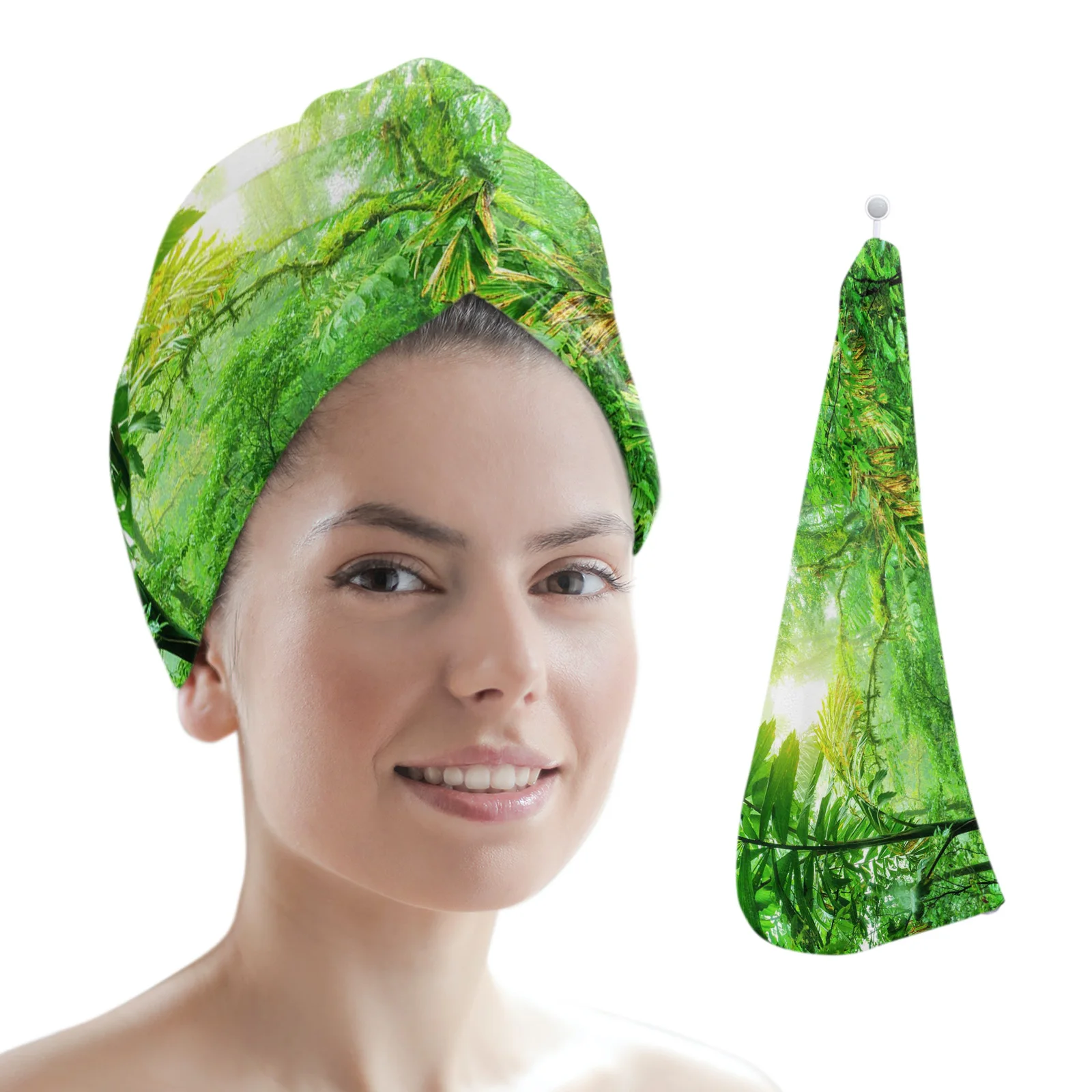 Tropical Rain Forest Green Leaves Women Hair Drying Towel Hat Shower Head Turban Quick Dry Hair Cap for Bathroom