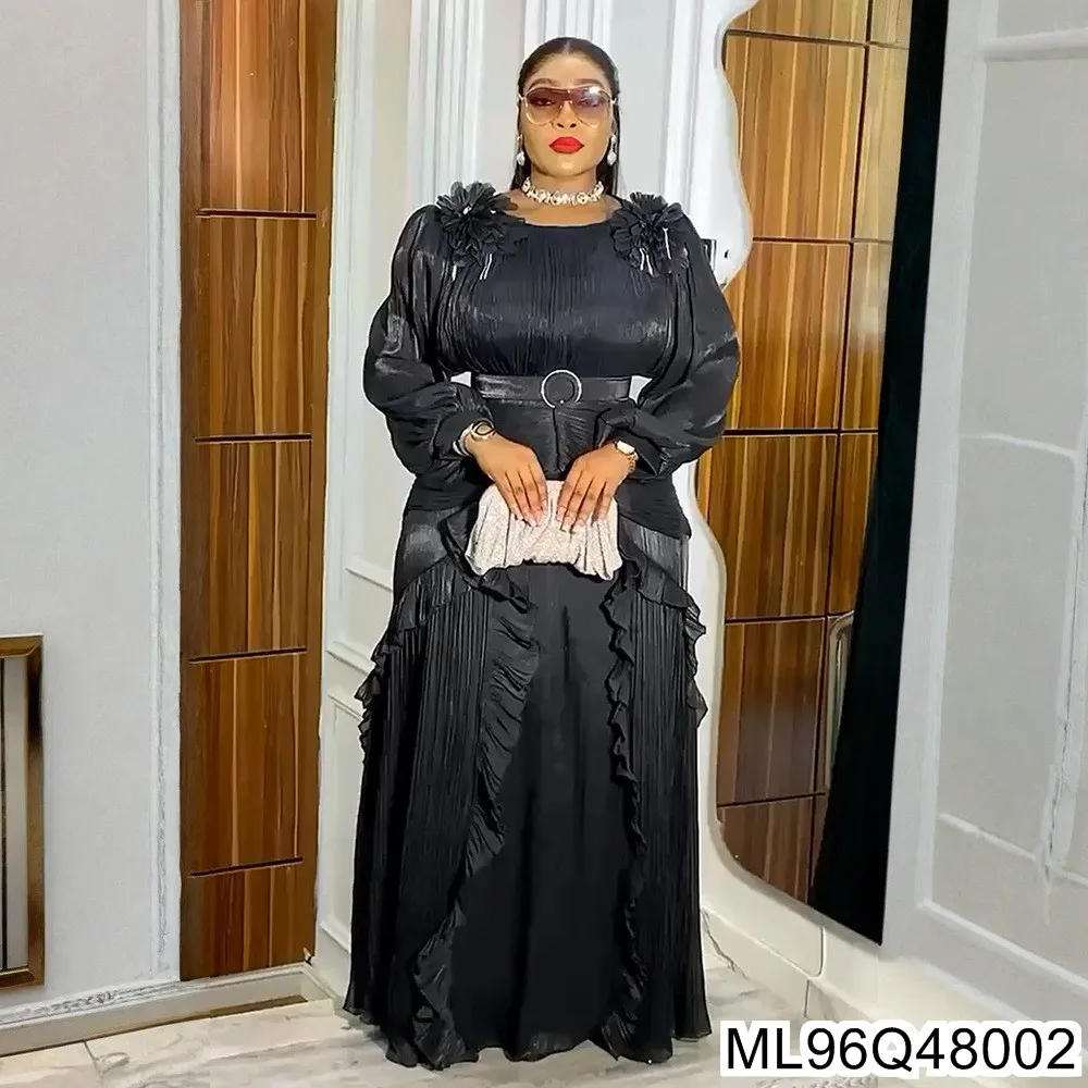 

Модное и элегантное платье с цветочным принтом в Европе и Америке 2025 года, женское плиссированное платье с длинными рукавами в африканском стиле больших размеров ML96Q480