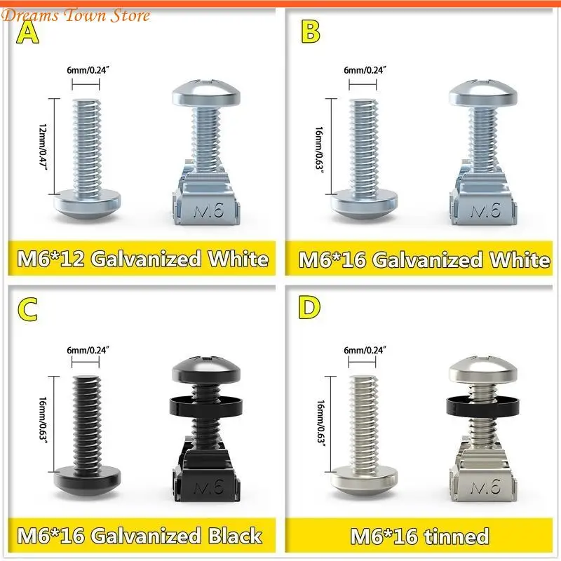 Hx6a verzinkt für -Cabinet -Schrauben Netzwerk Serverschraube Chassis Verdrahtungsrahmen -Rack -Rackhalterschrauben N