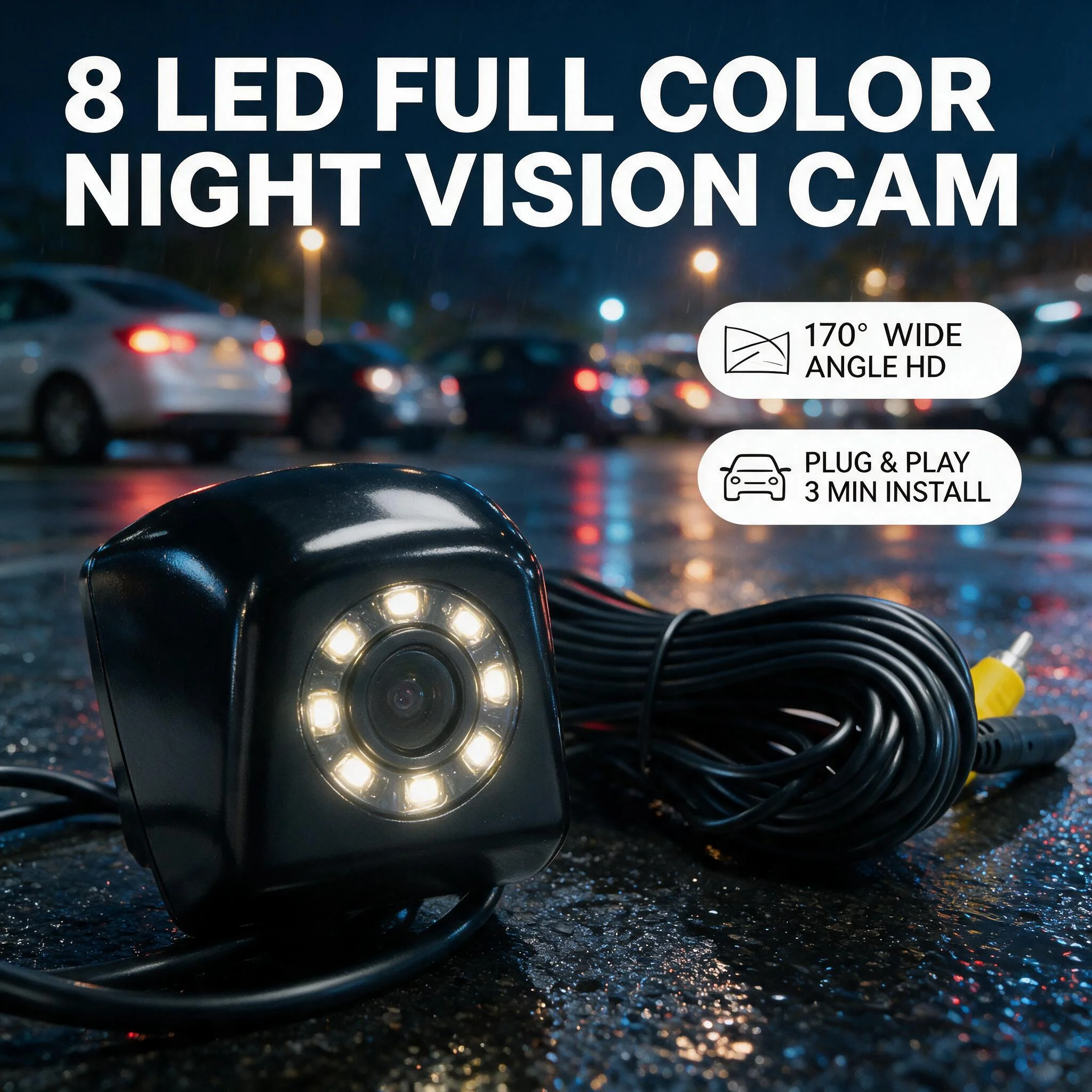 Night Vision 8led Back up Camera For Cars Reverse Camera Reverse Rear Cam For Car, SUV, RV, Trailer, Camper, Van, Pickup