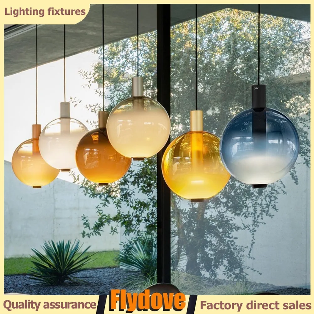 

Modern LED Colored Glass Cover Pendant Light Italian Style Living Room Hanging Light Bedroom Home Decoration Lighting Fixture