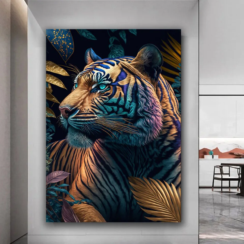 

DIY Colorful Tiger Diamond Painting Cross Stitch Kits, Diamond Art Mosaic Home decor, Animal Tiger