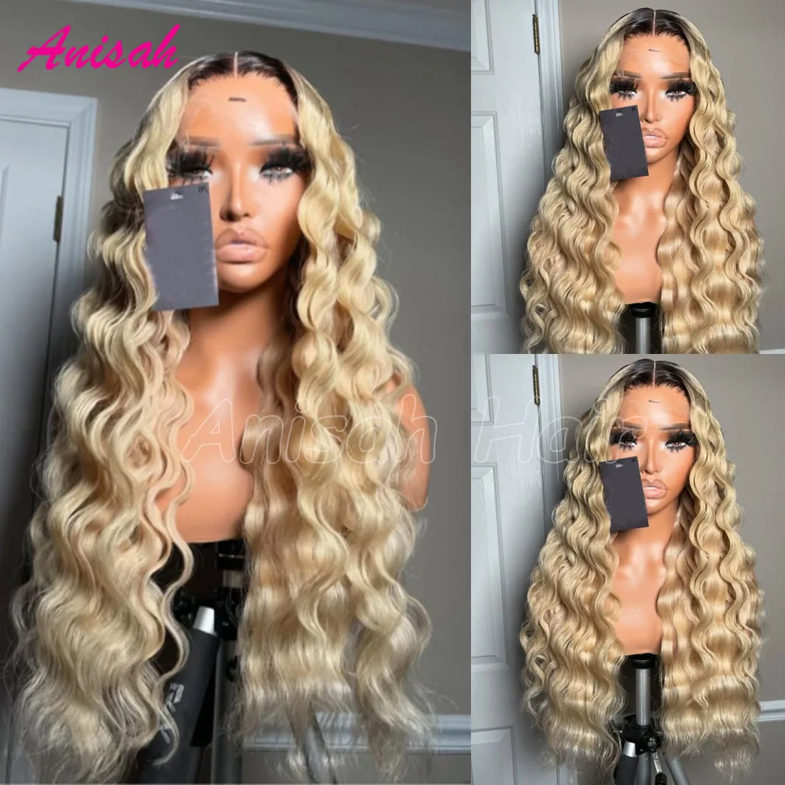 

Ombre Blonde Dark Root Lace Front Wig Colored Lace Frontal Wig Brazilian Deep Wave Lace Closure Human Hair Wigs for Women