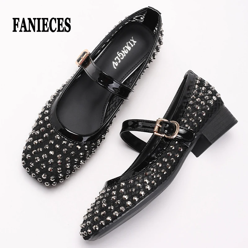 

Женские балетки Мэри Джейн с кристаллами и стразами, летние дизайнерские люксовые мюли-лоферы, элегантные повседневные сандалии для вечеринок