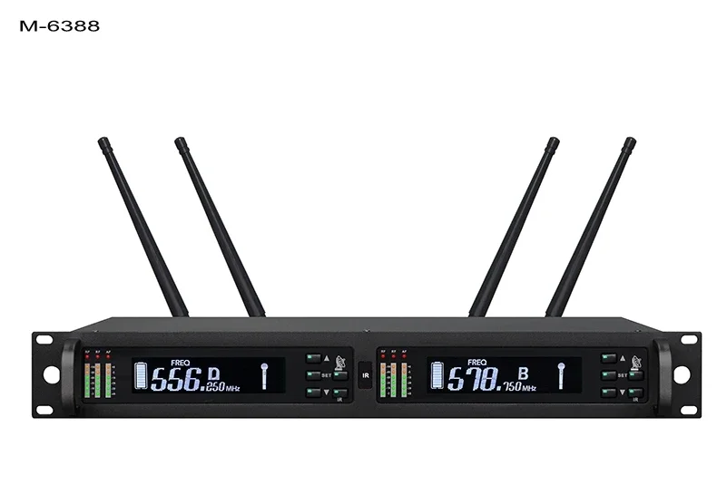 M-6388 UHF True Diversity mezclador Digital profesional consola de Audio micrófono 2 canales KTV sistema con micrófono inalámbrico de mano