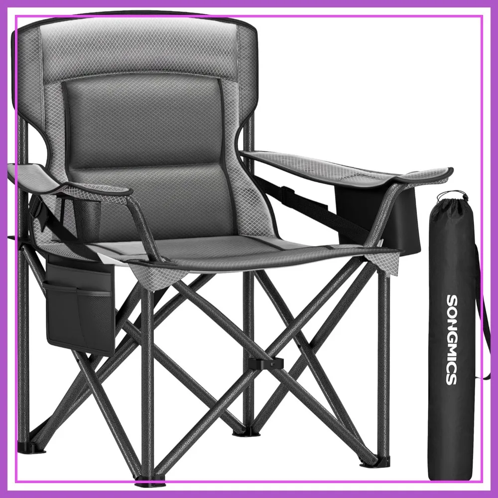 

Heavy-Duty Oversized Camping Chair with Lumbar Support, 450 lb Capacity, Padded Seat, Cooler Bag, Glamping