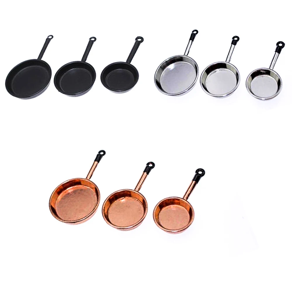 3 pçs mini portátil móvel retro acessórios do telefone frigideira para casa de bonecas uso cena modelo brinquedo cozinha espátula pote redondo crianças festa