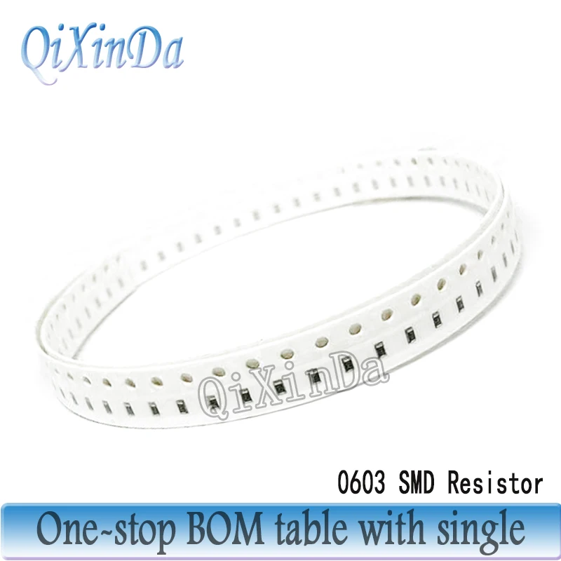 100PCS 0603 SMD 1% Resistor 0R-10M 0.1R 0.15R 0.47R 1R 4.7R 10R 15R 39R 1K 10K 62K 75K 100K 270K 470K 750K 1M 4.3M 6.2M 9.1M