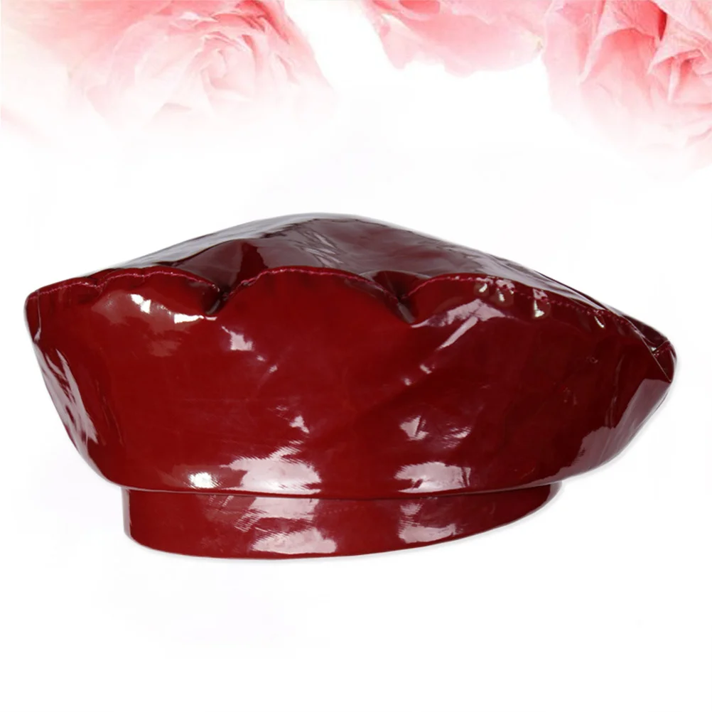 

Pu Mirror Beret Hat 56-58Cm Wine Red Lightweight Warm Fashion Cap For Men Women Outdoor Painter Style Beanie