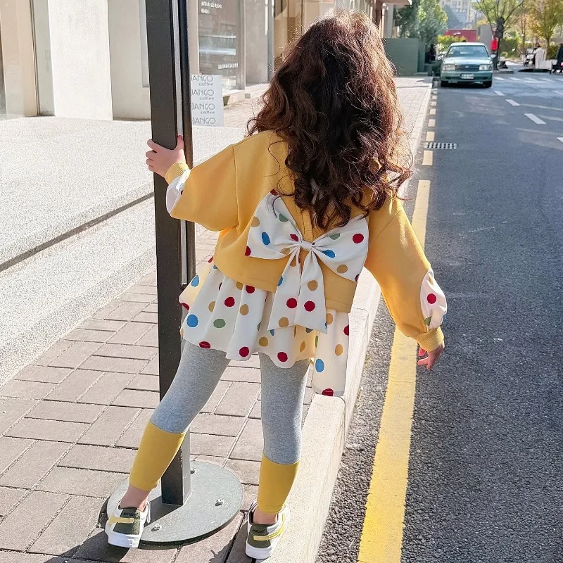 Girls' Colorful Dot Bow Set Spring 2026 New Style Children's Elegant Campus Leisure Two Piece Set Children's Wear