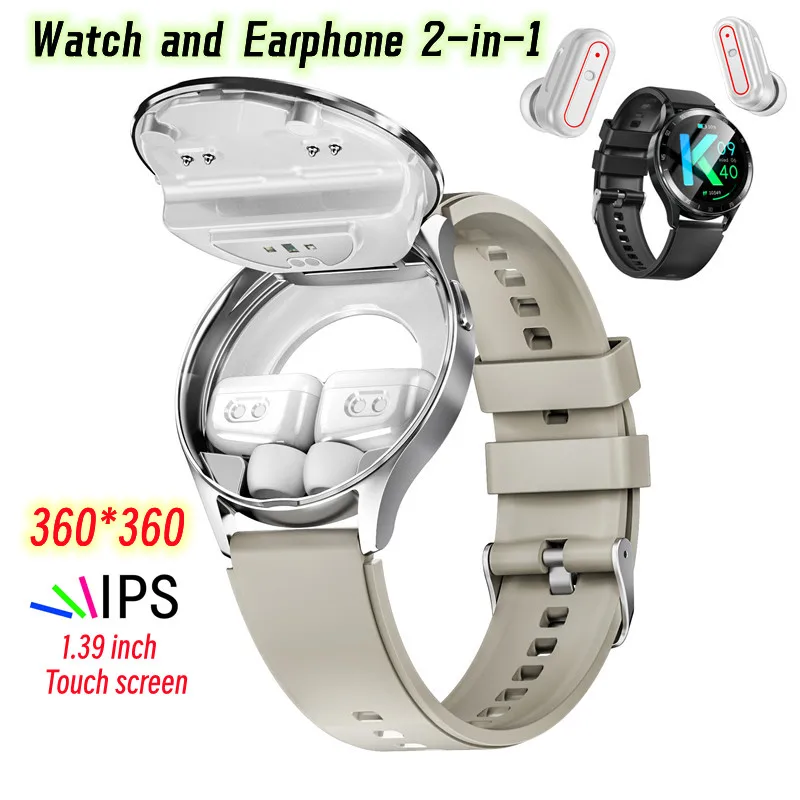 2024 New Women Smart Watch White Thin TWS Bluetooth Headset Sports Watch 2-in-1 IP67 Waterproof Men Fitness Tracker NFC Weather