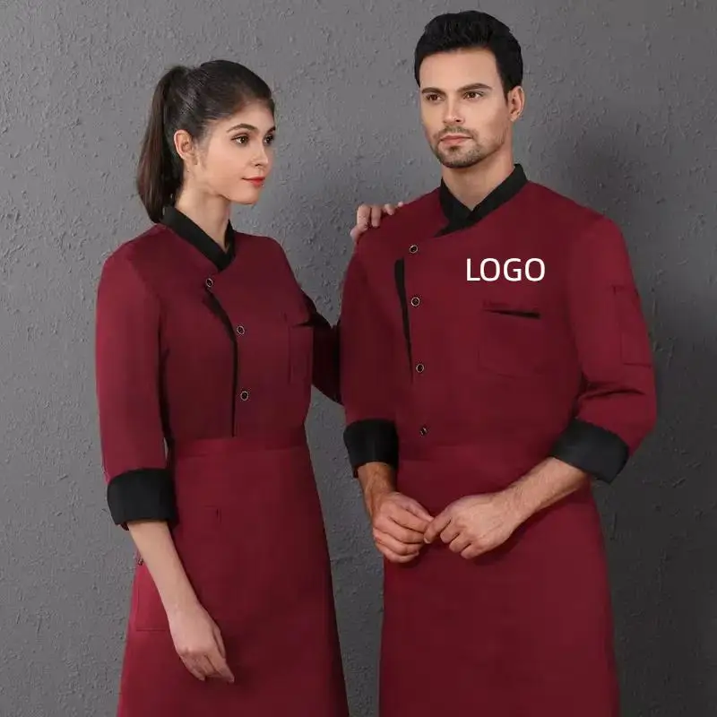 

Весенне-осенняя кухонная униформа шеф-повара с длинными рукавами, рабочая униформа, рубашка с вышивкой имени и принтом логотипа, гамбургер, кондитерская рубашка, куртка