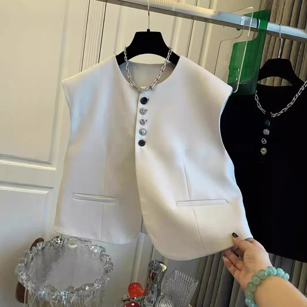 Gilet décontracté pour femme, col en V, bouton unique, Thiened, printemps automne, superposition polyvalente, vêtement d'extérieur tendance