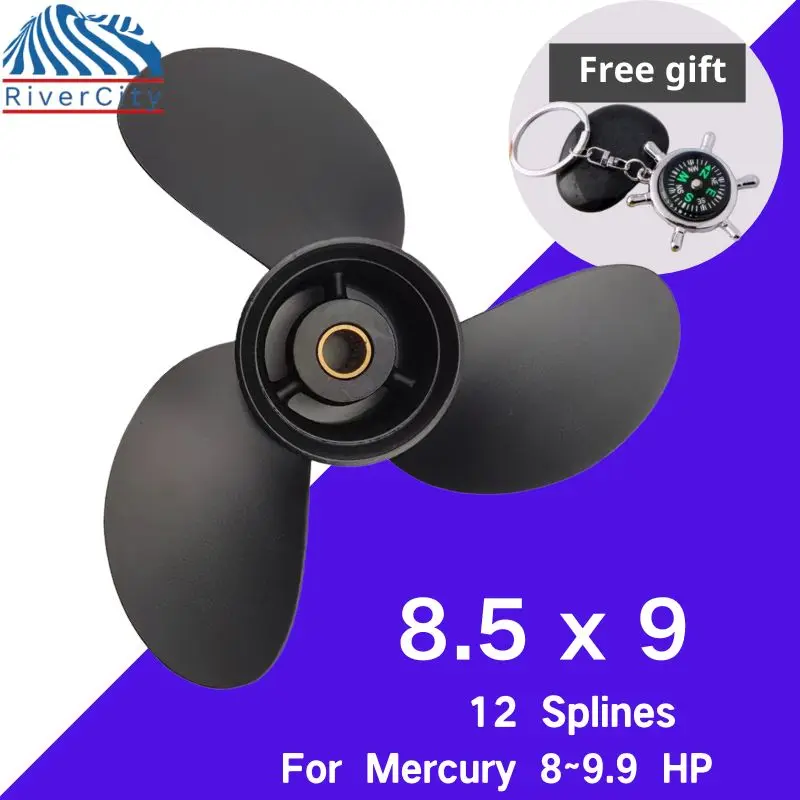 

8.5×9 Outboard Propeller For Mercury 8 HP 9.9 HP Motor Aluminum Alloy 3 Blades 12 Spline Tooth Drive Marine Engine Part