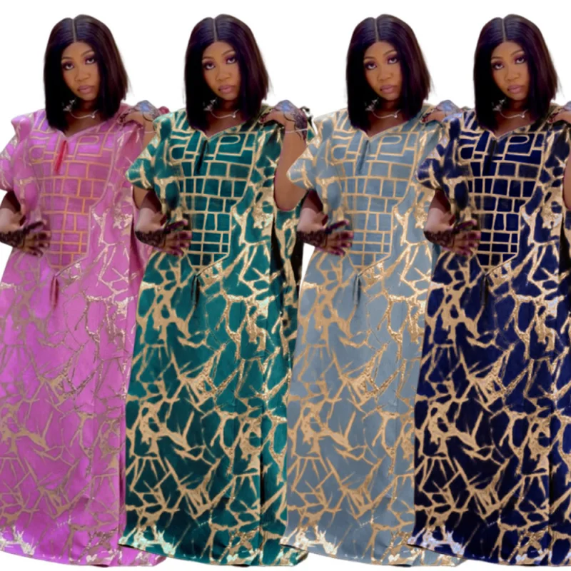 

African Women's Print Dress Plus Size Fashion Robe with Headscarf