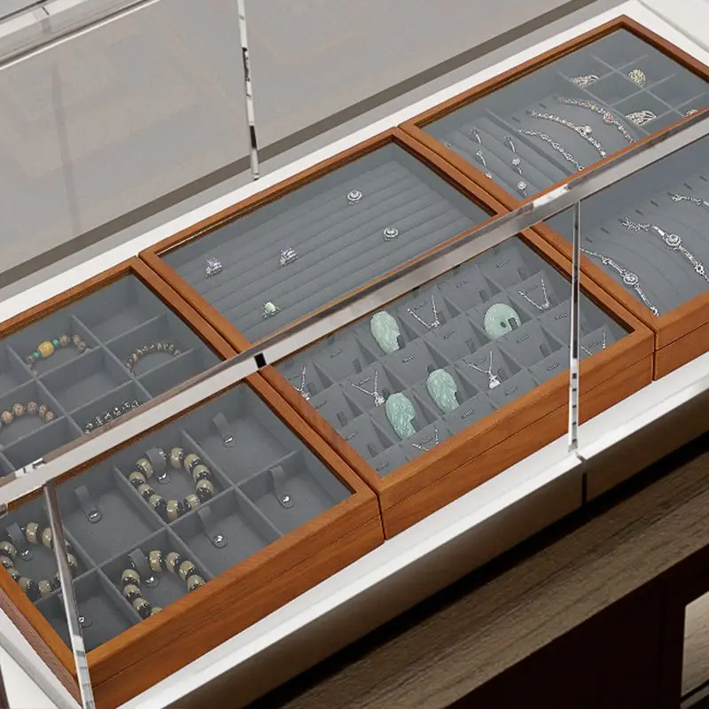 مجوهرات خشبية منظم صندوق قلادة سوار صناديق تخزين حلقة الإسورة قلادة خمر صينية العرض صناديق المجوهرات الفاخرة #3