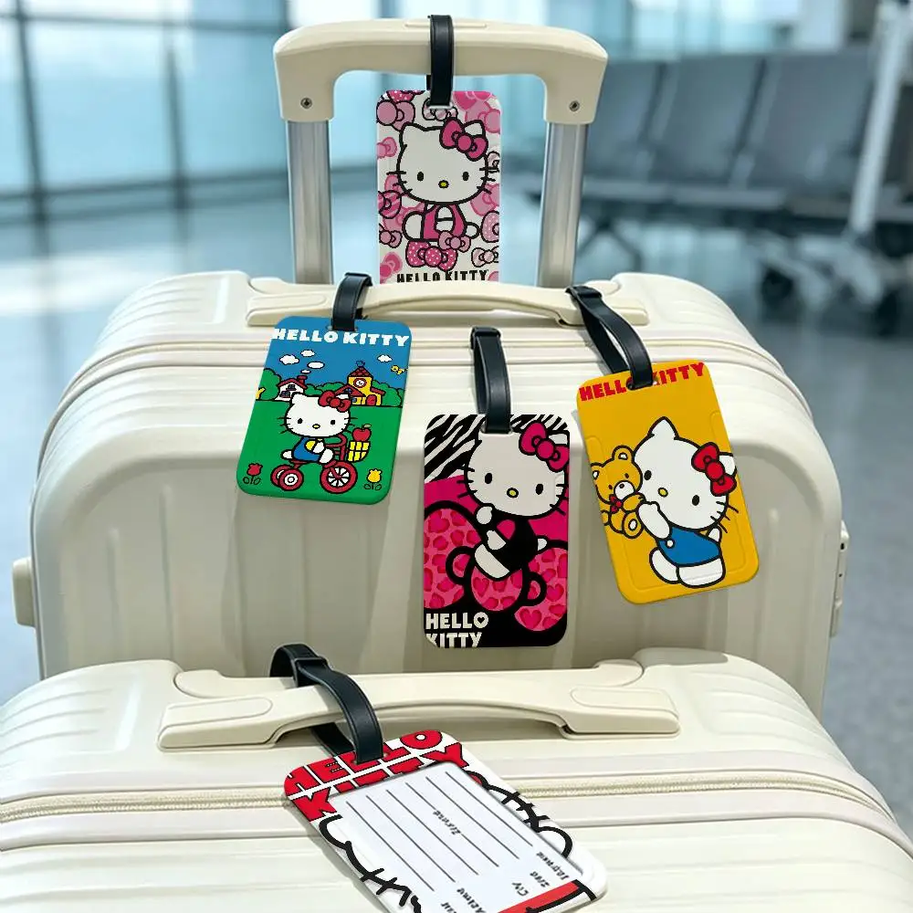 Cute Cat H-Hello Cartoon K-KittyS PVC Anti lost Luggage Identifier Tag Removable Information Card Holder Travel Baggage Tag