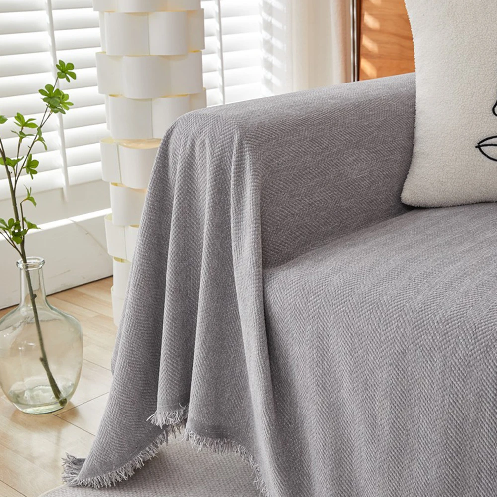 Couch Cover Luxurious Chenille Sofa Covers with Elegant Fringe Herringbone Texture Heavyweight Cozy Blanket for Couch Bed Decor