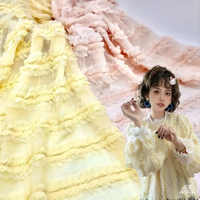 

Three-dimensional Lace Fungus Edge Chiffon Fabric Women's Dress Dress Wedding Dress Embroidery Fabric Sewing Embroidery Fabric
