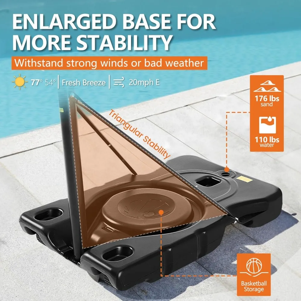 طوق كرة سلة محمول خارجي بطول 6.1-10 أقدام قابل للتعديل، لوحة خلفية مقاومة للكسر مقاس 44 بوصة، قاعدة قابلة للتعبئة للأطفال والكبار #5