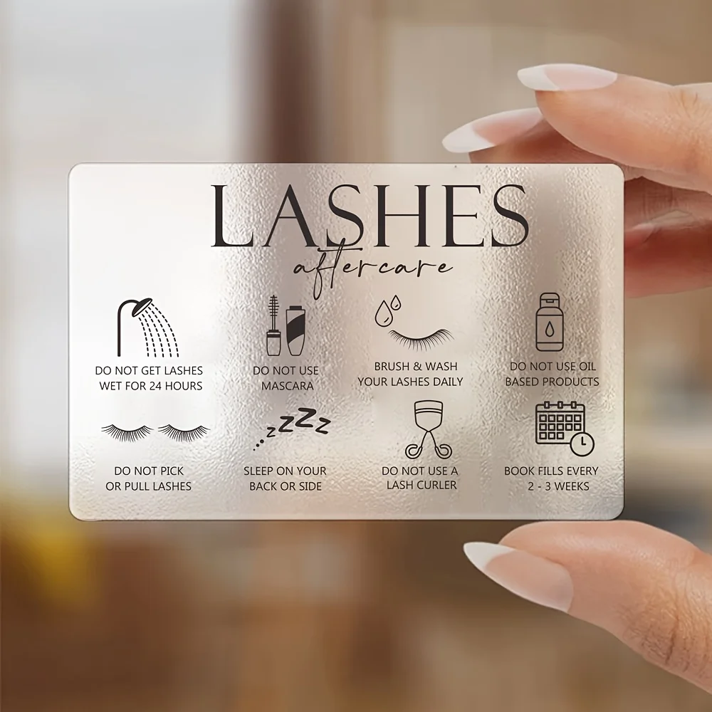 50pcs transparent plastic eyelash care cards, PVC eyelash lifting and beauty salon cards, rounded corners, single-sided print
